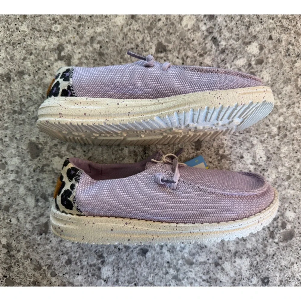 Hey Dude Wendy Kids Lavender & Leopard Print Slip On Loafers K13 Barely Worn!
